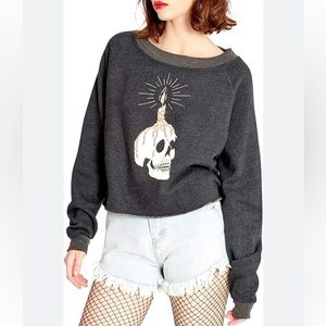 Wildfox GLOW IN THE DARK Skull Candle SAMPLE Monte Crop Sweatshirt SMALL